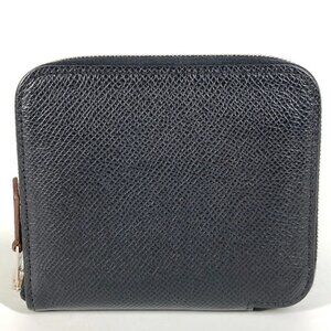 HERMES Azap Compact Wallet Coin Compartment Zip Around coin purse Epsom Black